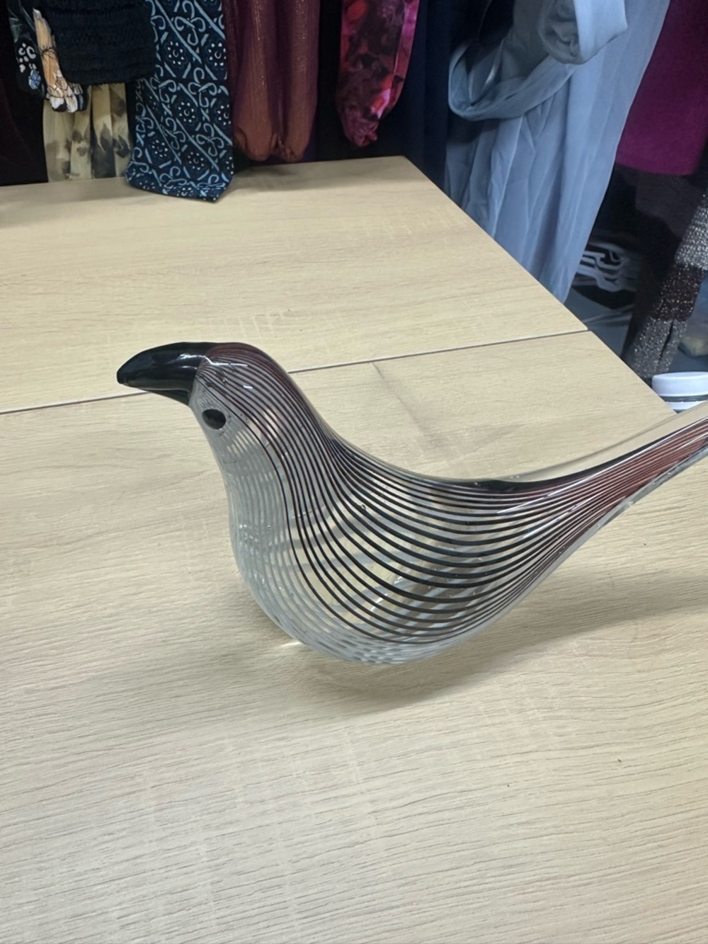 Vintage MCM Black Striped Murano Glass Bird GUC